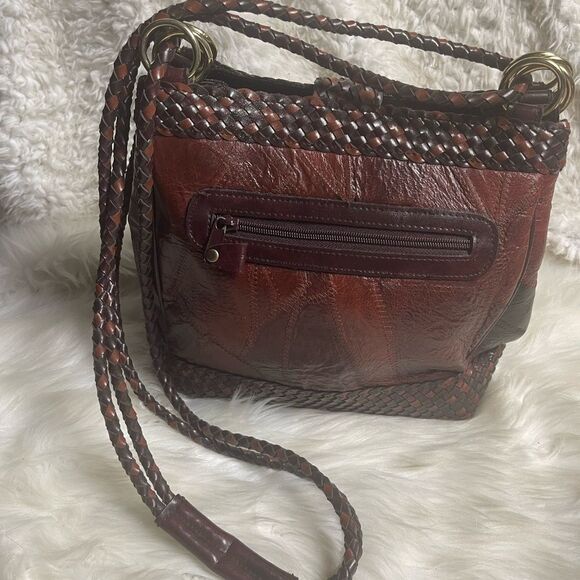 M.C. Brow synthetic Brown patchwork and braided shoulder/ crossbody bag. - Picture 3 of 13